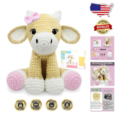 11.8in Cow Crochet Starter Kit: High-Quality Yarn & Easy Video Guide Included