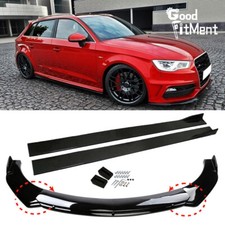 For Audi A3 A1 A2 Glossy Black Front Bumper Spoiler Lip + Side Skirts Splitter