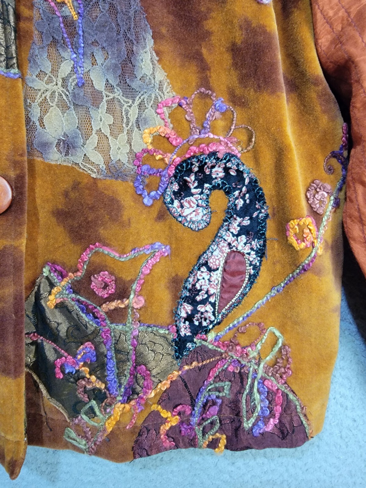 Embroidered Patchwork Jacket Large Fall Colors No… - image 8