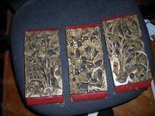 FALL SALE! COLLECTION OF 3 ANTIQUE HAND  CARVED WOOD CHINESE PANELS 11X5X2