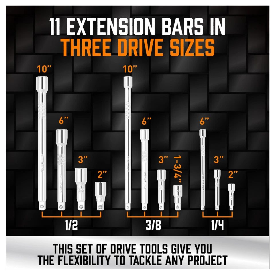 20 PCS Extension Bar Set 1/4" 3/8" 1/2" Drive Socket Extension Set Joint Adaptor - Image 3 of 4