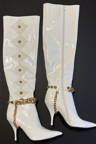 Jeffrey Campbell Vixxen White Patent Gold Stud/Chain Knee High Heel Boots  NEW 7 | eBay