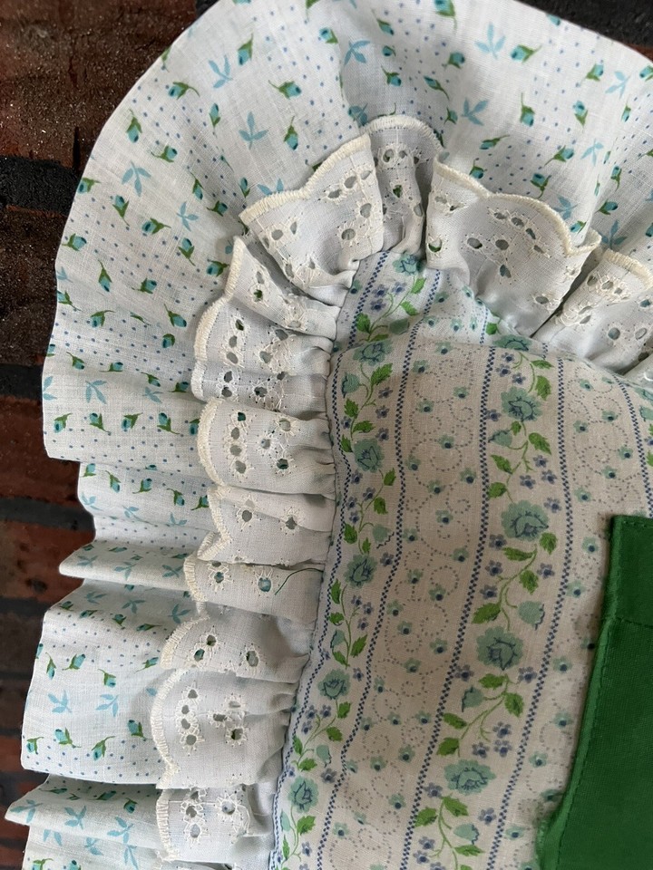 Vintage Patchwork Throw Pillow Ruffle Edge Floral Calico 19" Square