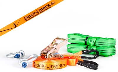 6 Teiliges Slackline-Set 25mm breit - 10m lang rot - Made in Germany