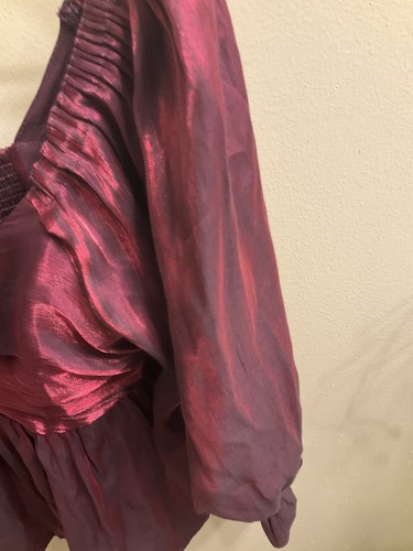 Entro Iridescent Red Baby Doll Top Blouse Teen Size Large Puffy Sleeves - Picture 8 of 19