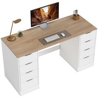 Schreibtisch Mit 8 Schubladen Moderner BüRotisch 140 X 53 X 75 Cm Weiß
