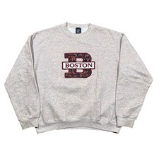 Vintage 80s Boston Embroidered Speckled Fleece Crewneck Sweatshirt