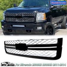 Gloss Black Front Grille Trim W Chrome Mesh For Chevy Silverado 2500hd 11-14 Gloss Black Front Grille Trim W Chrome Mesh For Chevy Silverado 2500hd 11-14