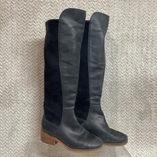 Lucky Brand Tilaree Womens Black Leather Suede Slip On Tall Boots Size 6.5M