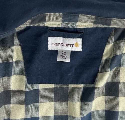 Carhartt SHACKET 3XL TALL Flannel Jacket Snap navy plaid chore grunge - Picture 4 of 8