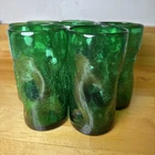 Blenko Vintage Handblown Glass Pinched Dimpled Tumblers Set of 8, Green
