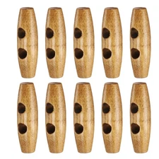 10pcs Wooden Toggle Buttons 40mm 2-Hole Wood Olive Sewing Button, Medium Brown