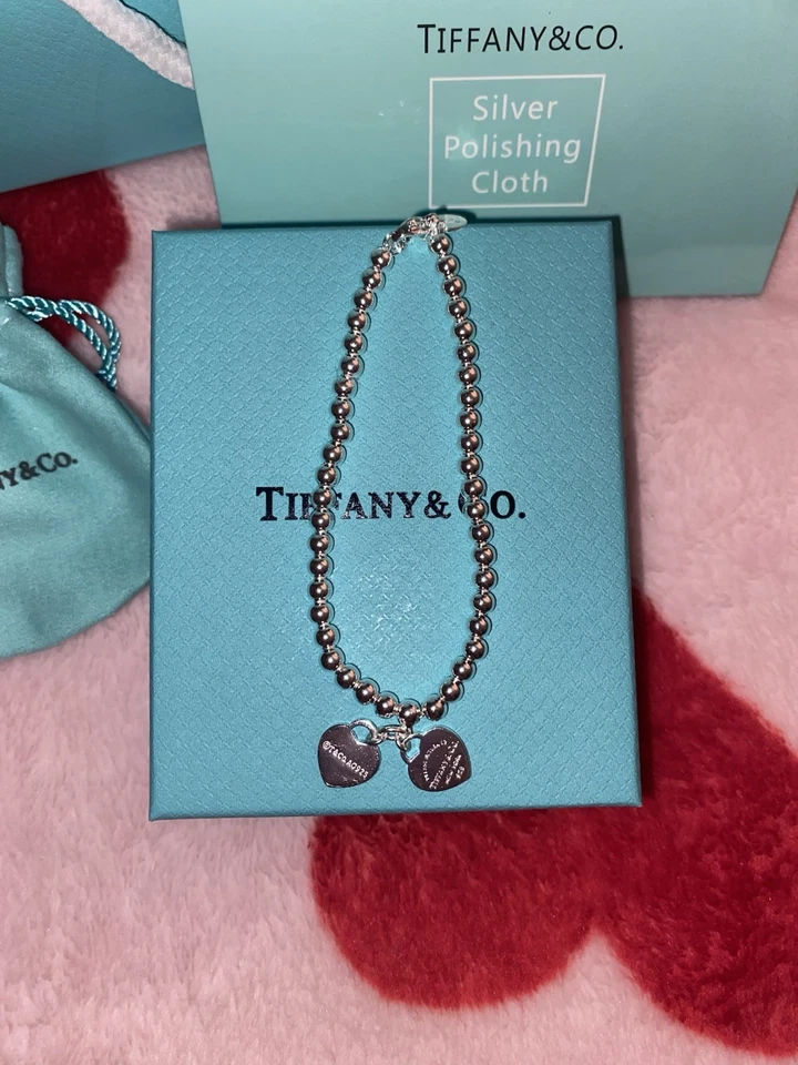 Tiffany & Co Blue Heart Mini Double Bracelet 18cm Sterling Silver 925 with Box - image 3 of 4