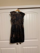 Tahari Black and Brown Abstract Print Dress 0 Back Zip Lined Cocktail Party Midi