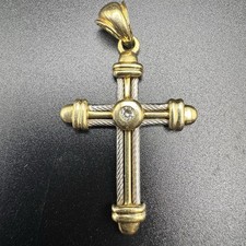 David Yurman Cable Cross Pendant 14K Gold Sterling Silver Diamond ~1.5” Letter C