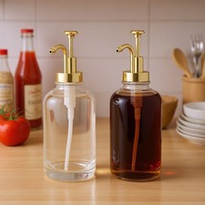 2Pcs Clear Glass Syrup Dispenser Pump Bottles 500ml for Coffee Syrup Lotion Soap