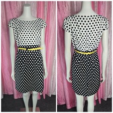 Tahari Black & White Polka Dot Office Workwear Sheath Dress Size 6 Petite 