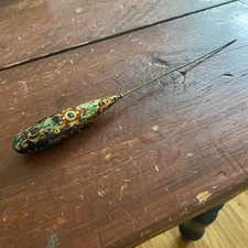 Vintage Victorian Painted Wood Hat Pin