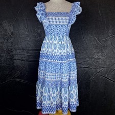 ELIZA J Floral Dress 4P Pattern Block Smocked Midi Cottagecore Coastal Grandma