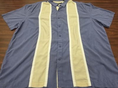 Nat Nast Silk Blend Camp Shirt Men's XXL Blue Beige Stripe Button Front Retro