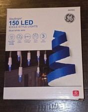 GE StayBright 150 Icicle Light String Holiday Christmas Blue LED White Wire