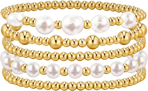 Silver Bracelets For Women Trendy Cute Pearl Beaded Gold Bracelet Gold-A - Picture 1 of 9