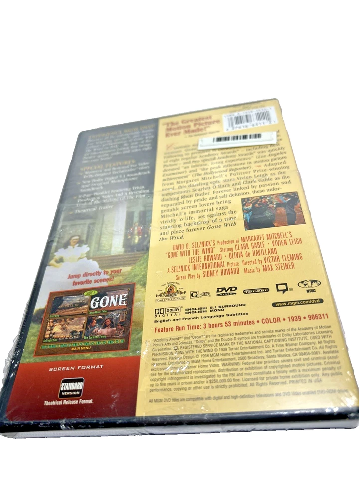 MGM Gone with the Wind DVD Snap Case NEW Classic Movie Clark Gable Sealed Foto 4 de 4