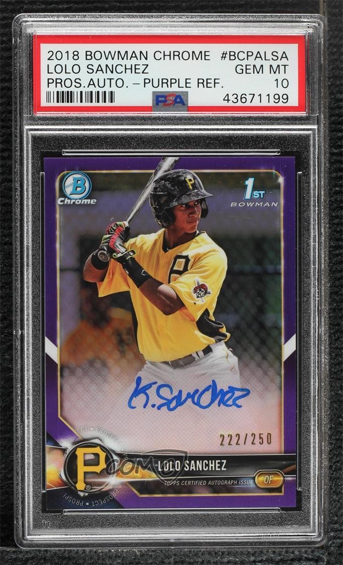 2018 Bowman BOWMAN CHROME PROSPECTS AUTOGRAPHS Purple Refractor #BCPALSA Lolo Sanchez front