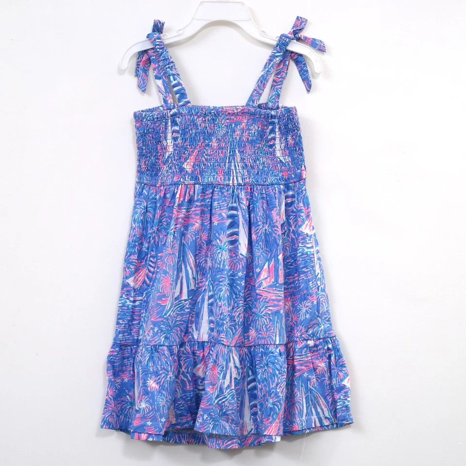 Lilly Pulitzer Girls Mini Kailua Dress Smocked Printed Sleeveless Bow S 281103 - Image 4 of 4