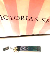 Victoria's Secret Blue Logo V Rhinestone Wrislet Keychain Strap NWT