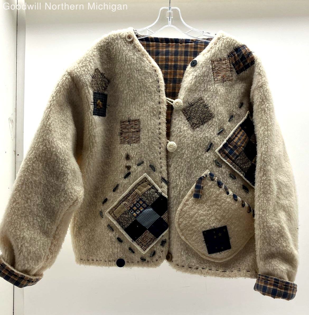 Women's Ivory Patchwork Jacket - Size See Measure… - image 1