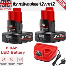 8.0Ah For MILWAUKEE 12V M12B8 Li-ion Battery 48-11-2440 M12B2 M12 XC UK STOCK
