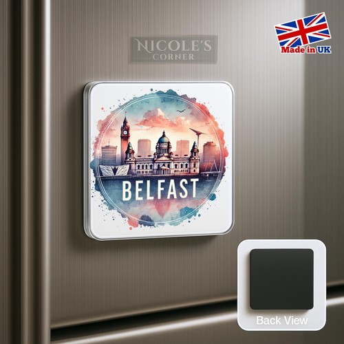 Imán de nevera Belfast, Irlanda del Norte Reino Unido: lindo regalo de recuerdo de viaje hecho a mano - Imagen 3 de 3