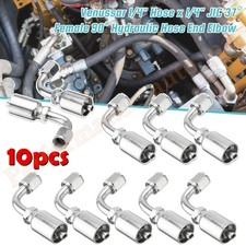 10x Carbon Steel 90° Hydraulic Hose End Elbow 1/4'' Hose x 1/4'' JIC 37° Female