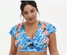 Torrid Wireless Flutter Sleeve Bikini Top Blue water floral Size 2
