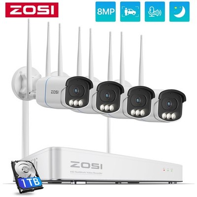 ZOSI 8MP WLAN Überwachungskamera Set Außen 8CH 1TB NVR Wi-Fi 6 4K Farbnachtsicht