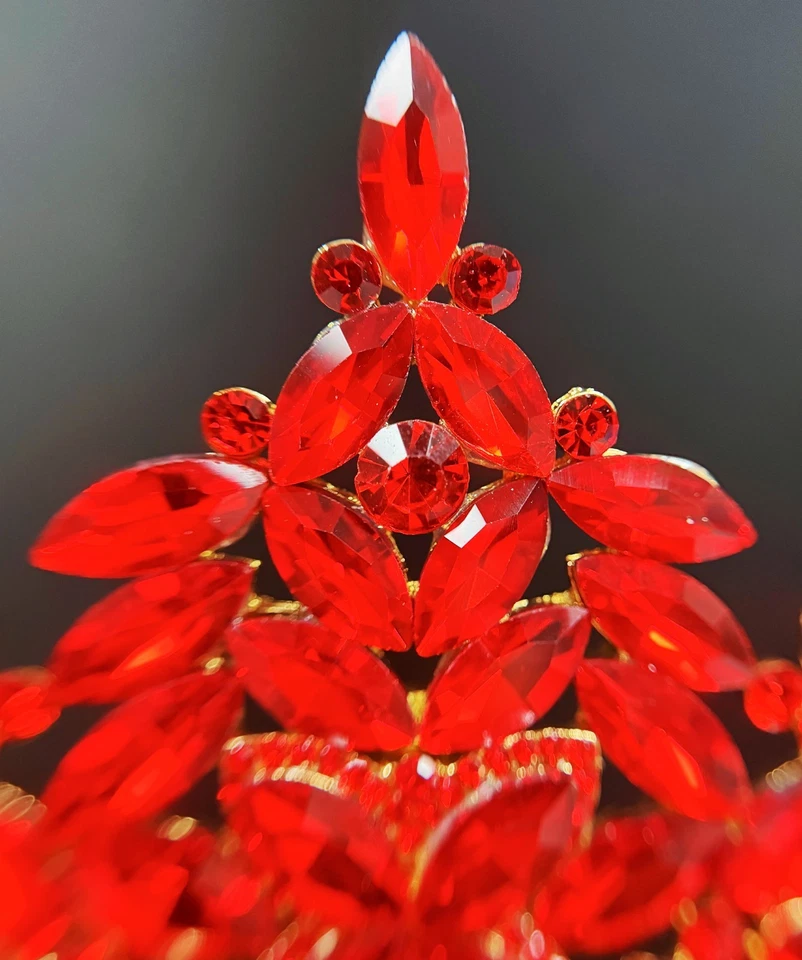 Corona de quinceañera, corona de cristal rojo, tiara nupcial de cristal, tocado dorado de graduación Foto 2 de 4