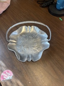 Vintage Aluminum Basket With Handle And Rose Design