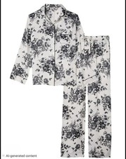 Victoria's Secret Ivory Black Satin PJ Pajama SET