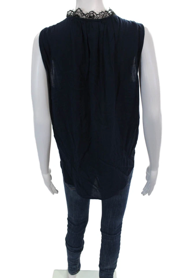 Velvet by Graham & Spencer Womens Sleeveless V Neck Lace Trim Blouse Blue Size S - Image 3 of 4