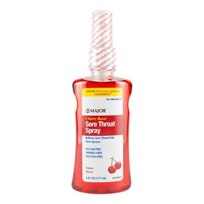 Major Sore Throat Relief 1.4% Strength Oral Spray 6 oz. Cherry mouth pain Relief