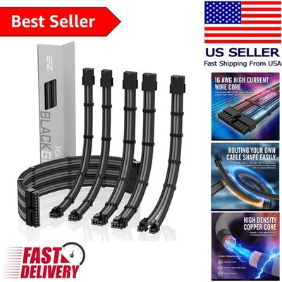 Complete Custom PSU Extension Kit - 16 AWG Sleeved Cables & Combs - 24/8/6 Pins