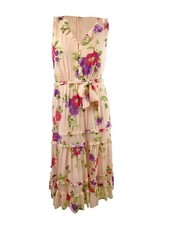 Lauren Ralph Lauren Women's Floral Crinkled Georgette Dress (4, Pink/Sage Multi)