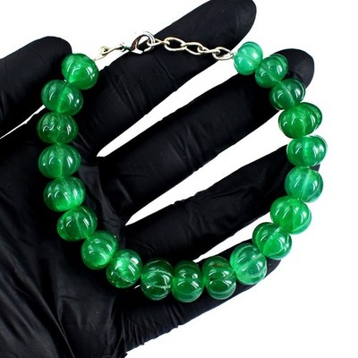 Hervorragendes Muster grüner Smaragd 196,00 kt Perlen funkelndes Armband RK 49 E714