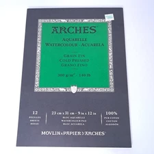 NEW Arches Aquarelle Watercolor Block High Quality Grain Fin Cold Pressed 9"x12"