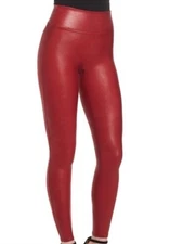 SPANX Faux Leather Shiny LEGGINGS-ULTRA RARE Cherry Red #2437-Size SMALL-VGUC!