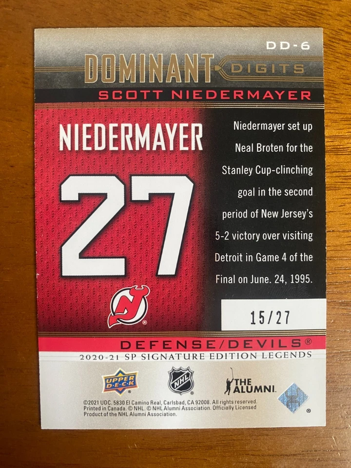 UD SP 2020 edición Signature Legends Scott Niedermayer dígitos dominantes dorado/27 Foto 2 de 2
