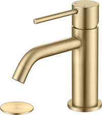 Brushed Gold Bathroom Faucet, Single Handle Brass Sink Faucet Bathroom Single H