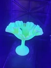 #4070 Fenton Compote Dish  Satin Glows Green.