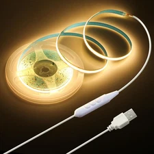 USB COB LED Strip Light Waterproof 5V 6.6FT 3000K Warm White COB LED Rope Lig.